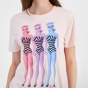 Love Tribe Barbie Graphic Tee Retro Dolls Striped Swimsuit Shirt  Small